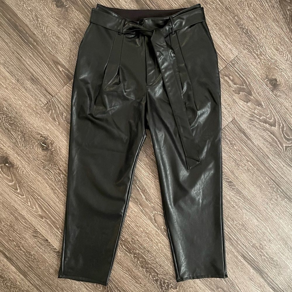 Express Black Faux Leather Paperbag Waist Pants